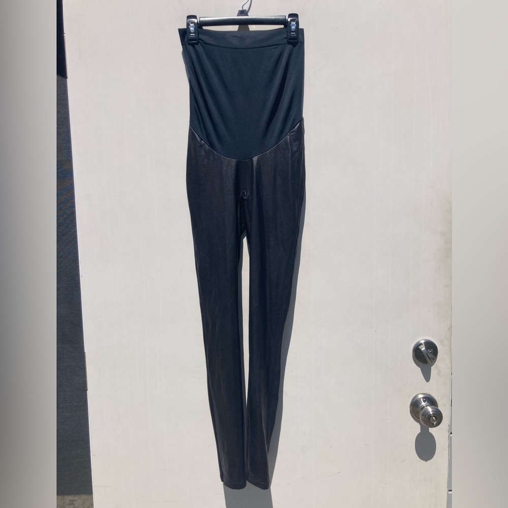 Spanx Maternity Mama Faux Leather Leggings Before, During, After Black Size S/P View 4